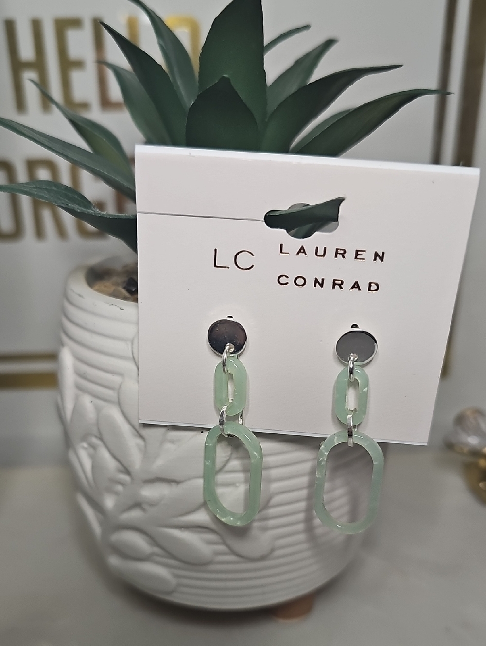 LC Lauren Conrad Mint Green Linked Drop Earrings with Silver Posts